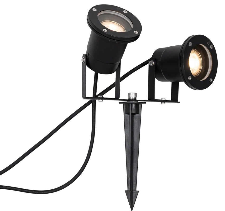 Spotlight de grădină negru cu cablu și ștecher inclus, 2 lumini IP65 - Basic