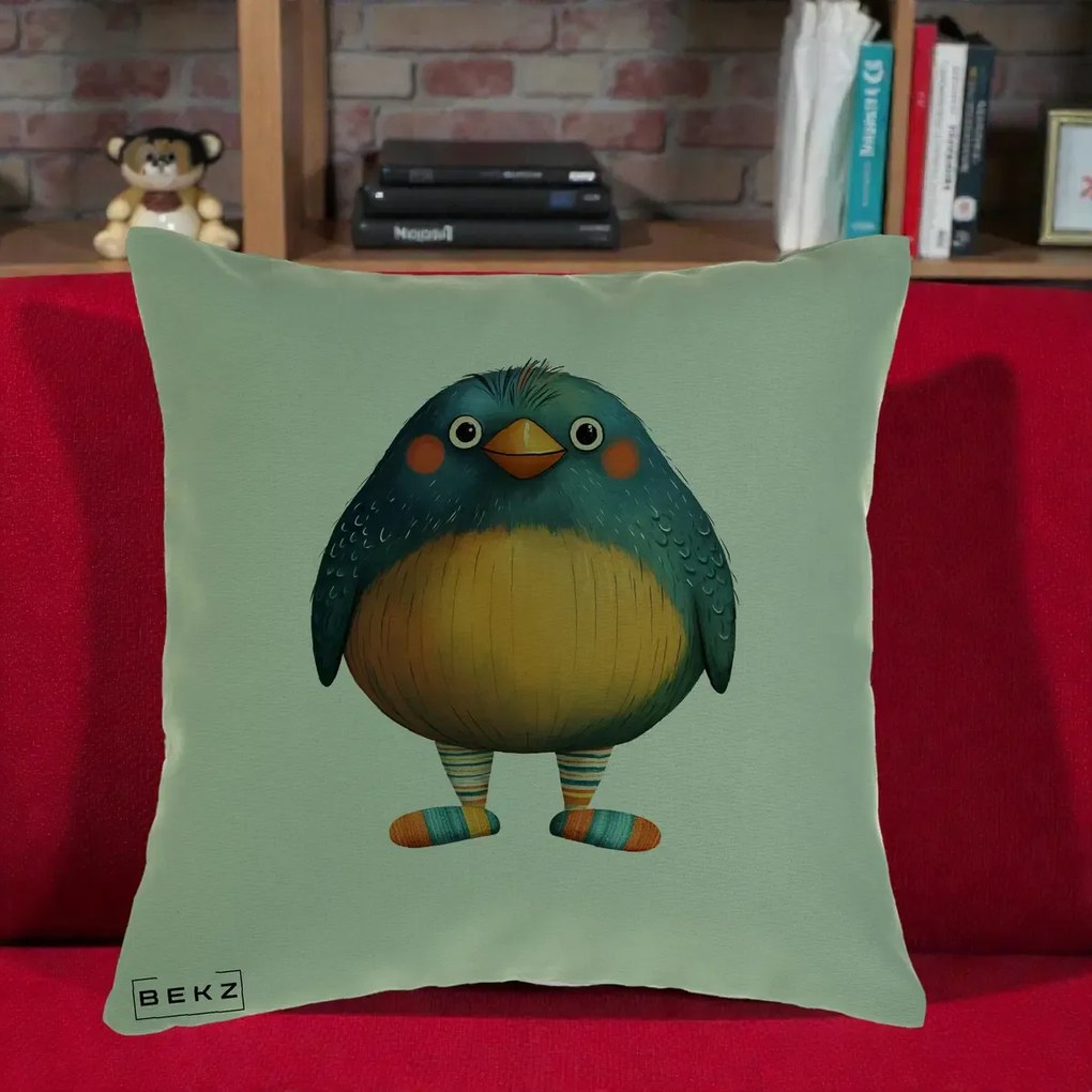 Perna Decorativa Pasare Teal cu Sosete Dunghi, 40x40 cm, Verde, Husa Detasabila, Perna Inclusa, BEKZ®