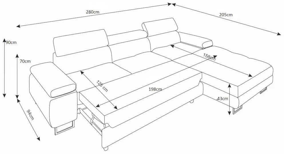 Supermobel Coltar extensibil DARKO mini, 275x73-94x200, sawana 14/sioux 1115, dreapta