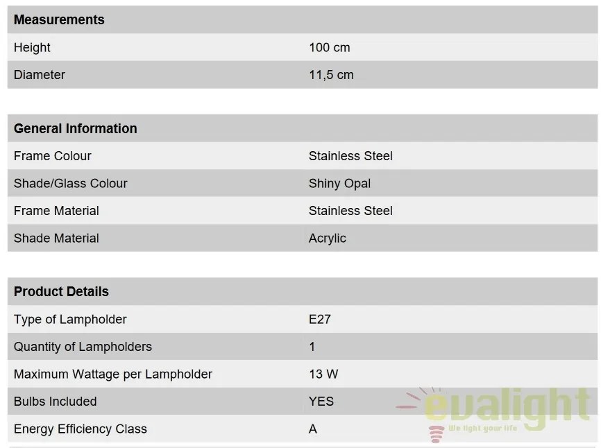 Stalp iluminat exterior IP44 H100cm Pleno AL 11-1131/1 Edelstahl OR