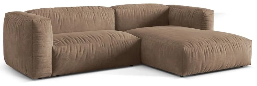 Colțar modular maro deschis cu tapițerie din catifea (cu colț pe partea dreaptă/cu șezlong) Martina – Micadoni