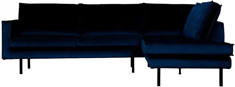 Canapea albastru inchis din catifea cu colt 266 cm Rodeo Right