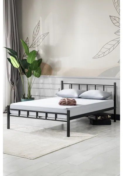 Pat metalic dublu ORMEL 120 x 200 cm, negru, capacitate de încărcare 120 kg