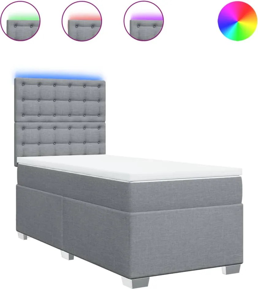 vidaXL Pat continental cu saltea, gri deschis, 80x200 cm, textil