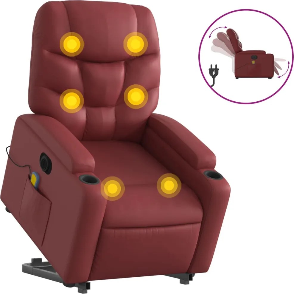 vidaXL Fotoliu electric masaj rabatabil cu ridicare, roșu vin