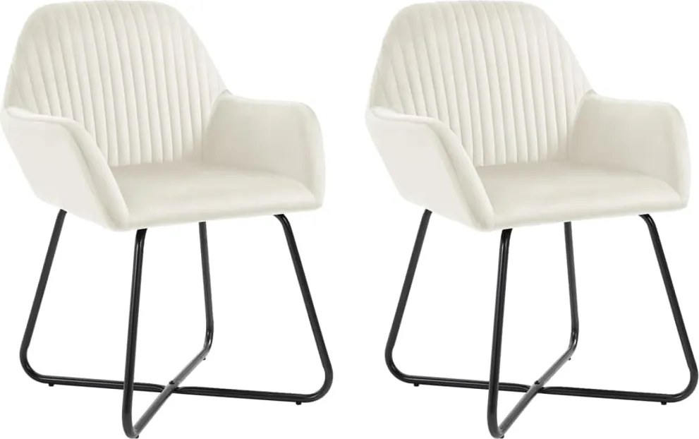 vidaXL Scaune de bucătărie, 2 buc., crem, catifea