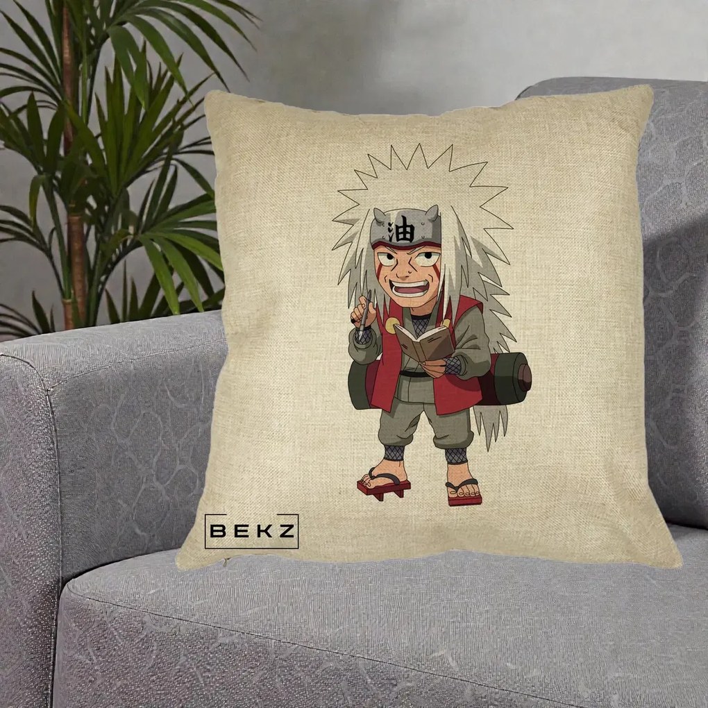 Perna Personalizata Naruto Jiraiya Sensei Chibi, 40x40 cm, Crem, Husa Detasabila, Perna Inclusa, BEKZ®