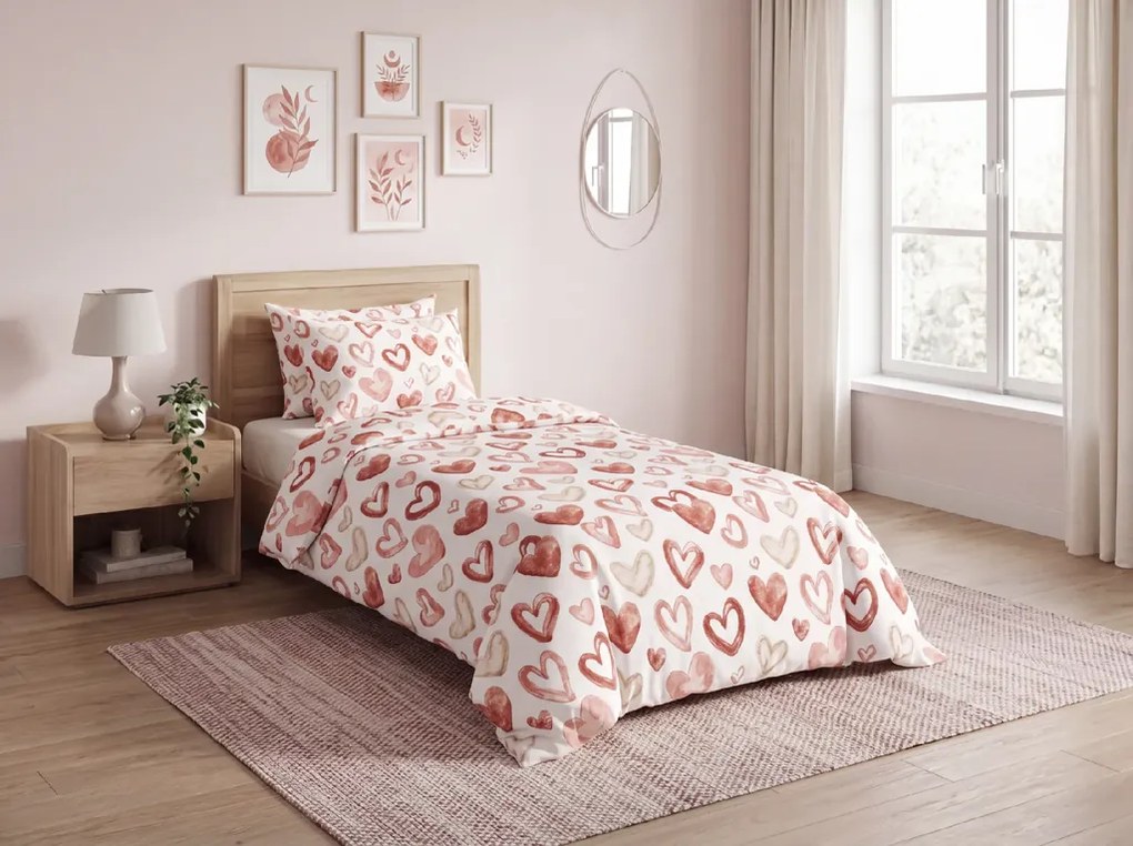 Lenjerie de pat din flanel AMORIA HEARTS cu model Dimensiune lenjerie de pat: 2 buc 70 x 90 cm | 200 x 220 cm