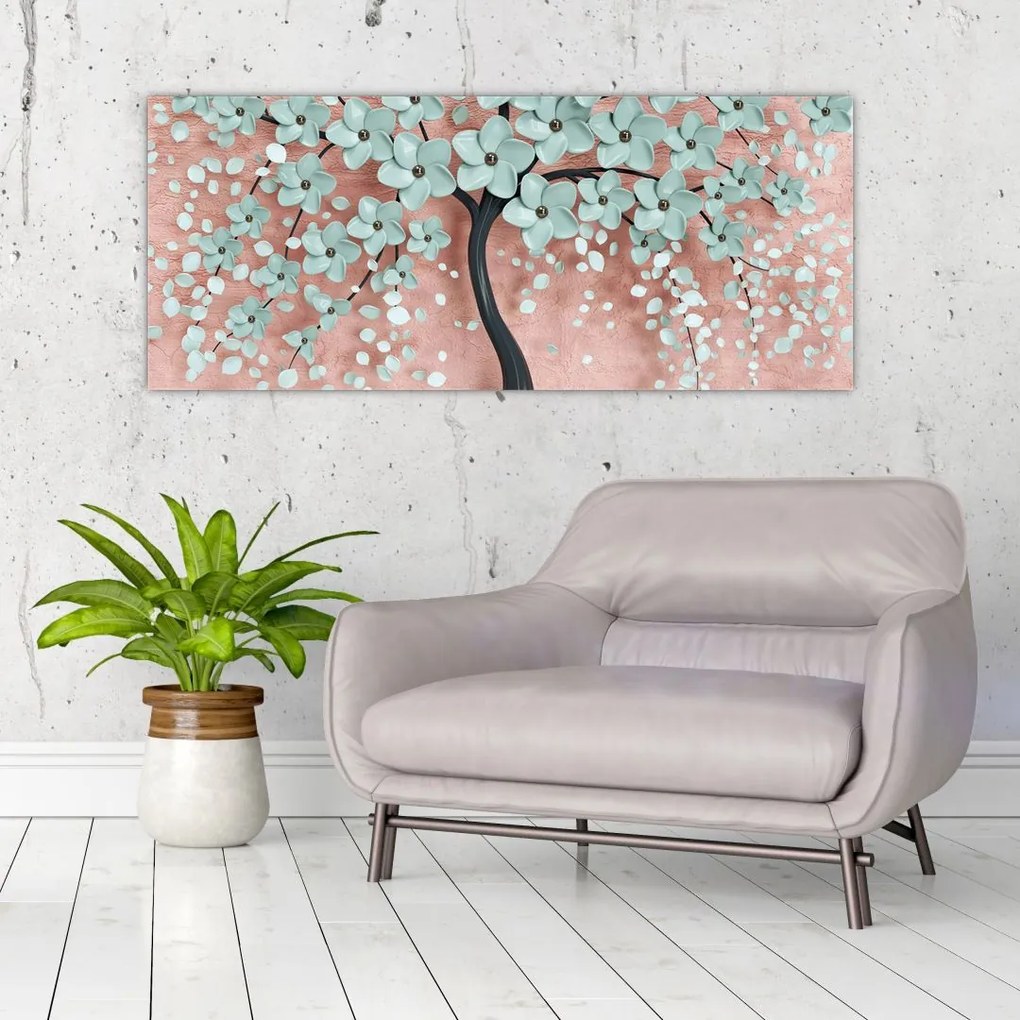 Tablou - Flori albastre în pastel (120x50 cm)