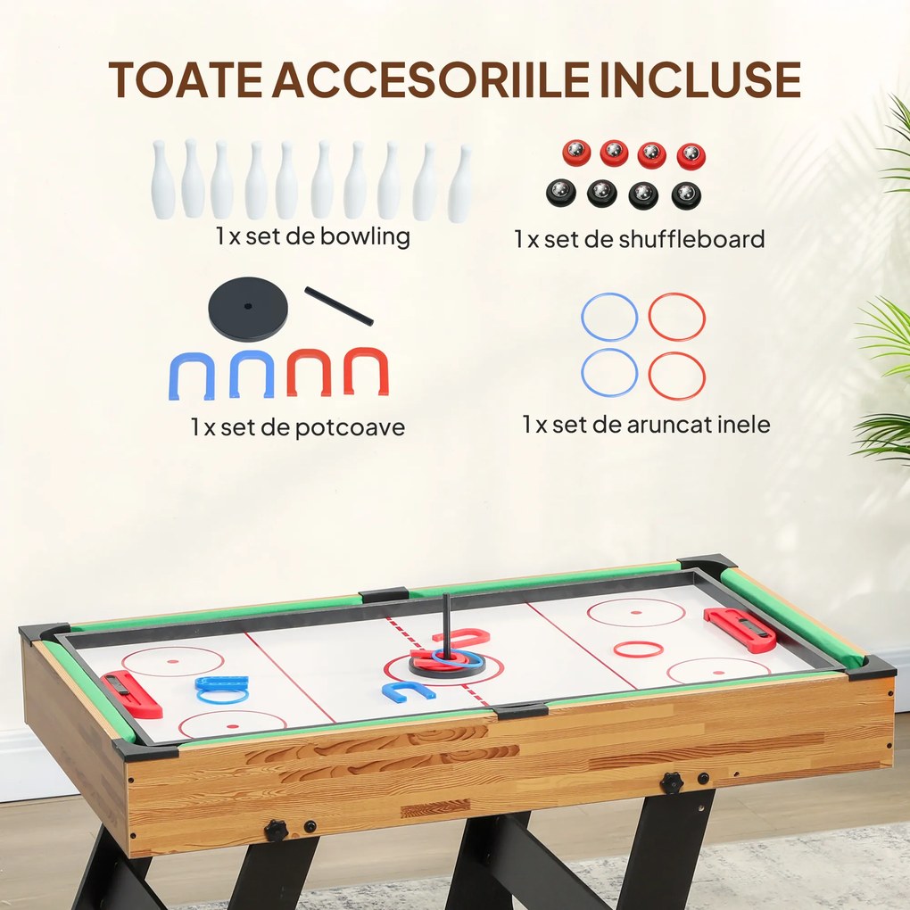SPORTNOW Masă de Jocuri 13 în 1 Pliabilă cu Fotbal de Masă, Ping Pong, Hockey, Biliard, Șah și Altele, Nuc | Aosom Romania