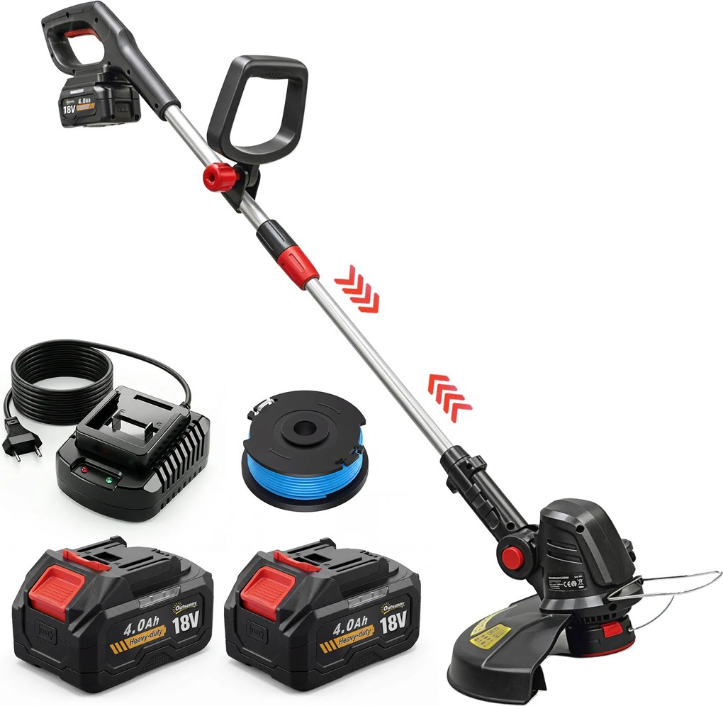 Outsunny Motocoasă pe baterie 18V cu 2 baterii 4.0Ah și încărcător Bară reglabilă Cap și mâner reglabile Argintiu | Aosom Romania