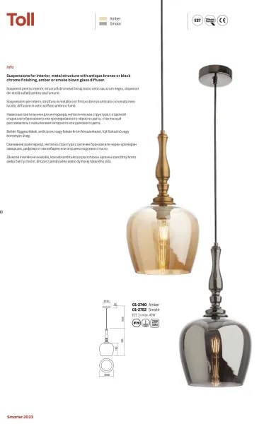 Lustră pe cablu TOLL 1xE27/42W/230V bronz Redo 01-2740