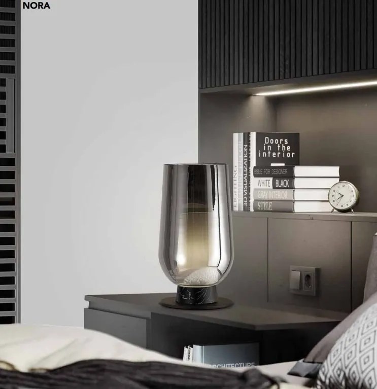 Veioza, Lampa de masa design modern Nora negru/ marmura neagra