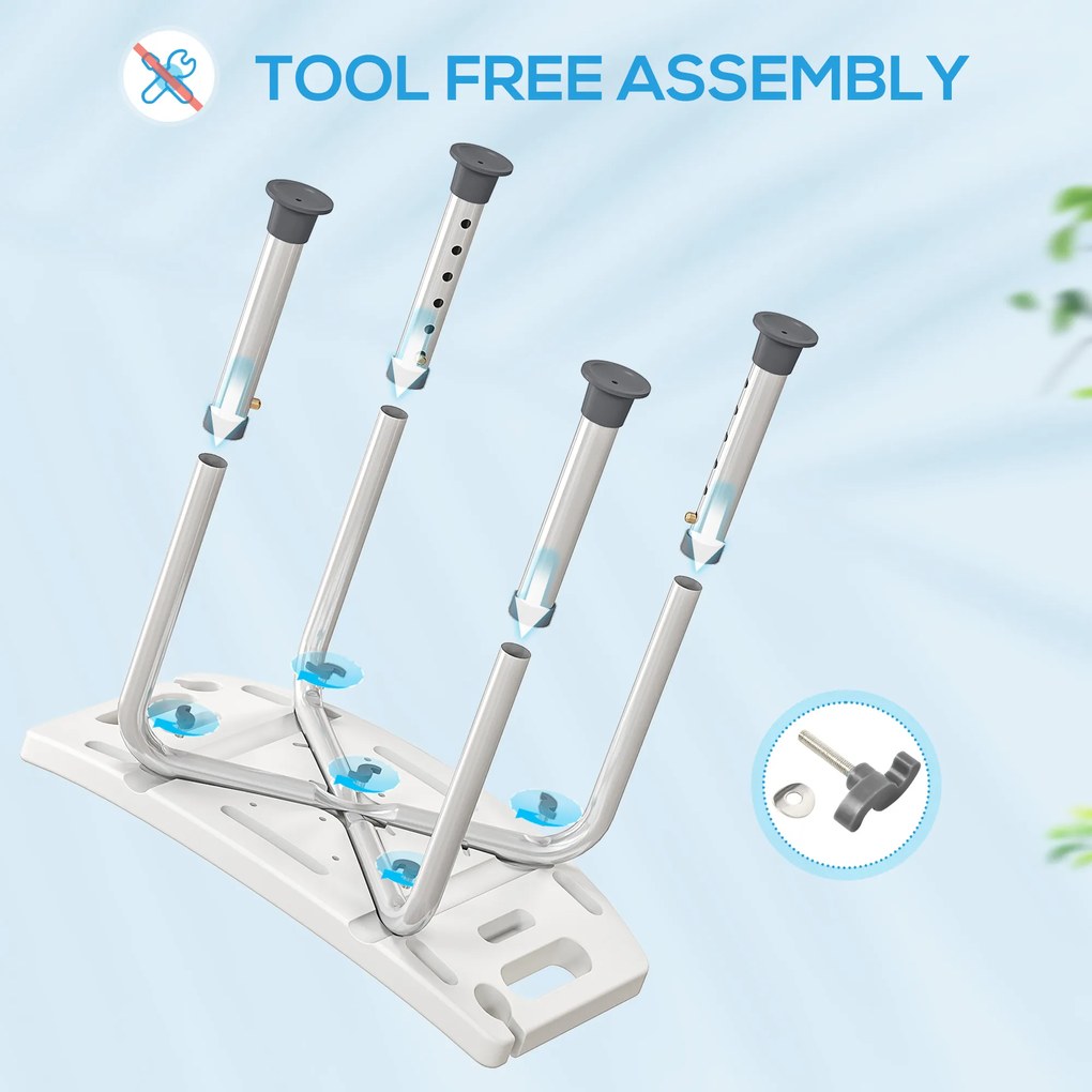 HOMCOM Scaun de Duș din Aluminiu și Plastic Antialunecare, Înălțime Reglabilă 6 Niveluri 39-52cm, Gri | Aosom Romania