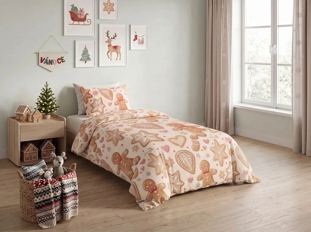 Lenjerie de pat din bumbac GINGERBREAD JOY bej Dimensiune lenjerie de pat: 70 x 90 cm | 140 x 200 cm
