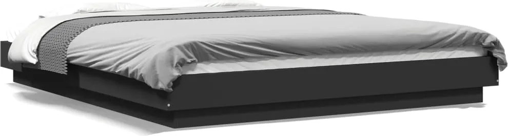 vidaXL Cadru de pat cu lumini LED, negru, 160x200 cm, lemn prelucrat