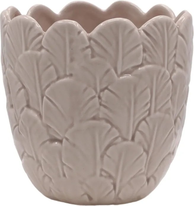 Ghiveci taupe din portelan, cu model, H11.5/D12 cm, Fayence