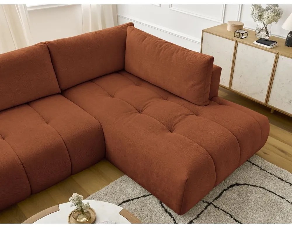 Colțar cărămiziu extensibil/cu spațiu de depozitare (cu colț pe partea dreaptă/în formă de "U") Fuji – Bobochic Paris