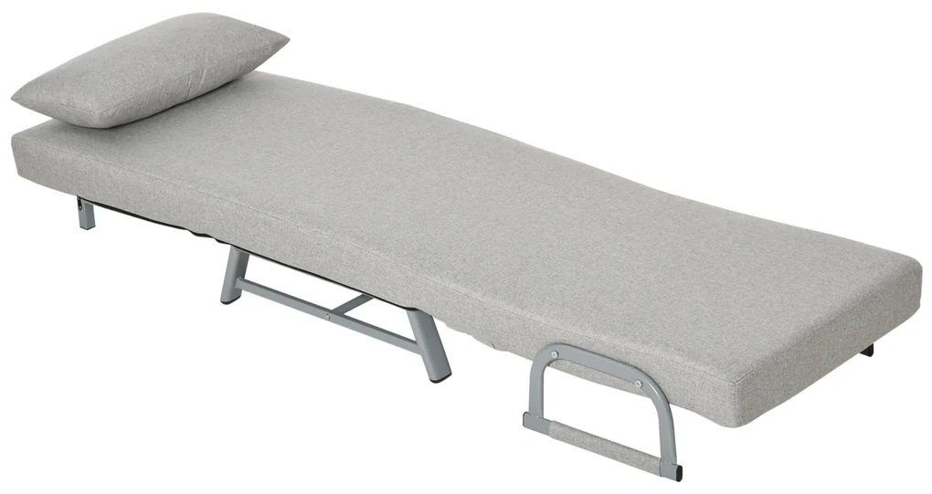 Fotoliu-pat single cu spatar rabatabil pe 5 niveluri si perna suplimentara, din Tesatura si Metal, 73x74x81cm, Gri HOMCOM | Aosom RO