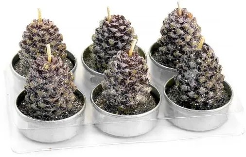 Set 6 lumanari decorative, con de brad, 5 cm