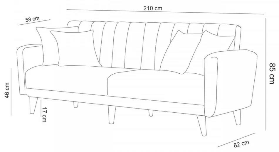Canapea Extensibilă cu 3 Locuri Aqua, Crem