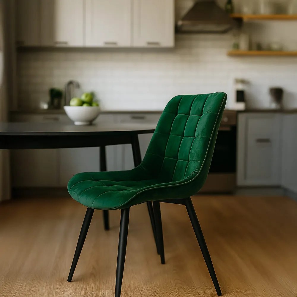 Scaun living verde BUC 206 din catifea cu cadru metalic vopsit