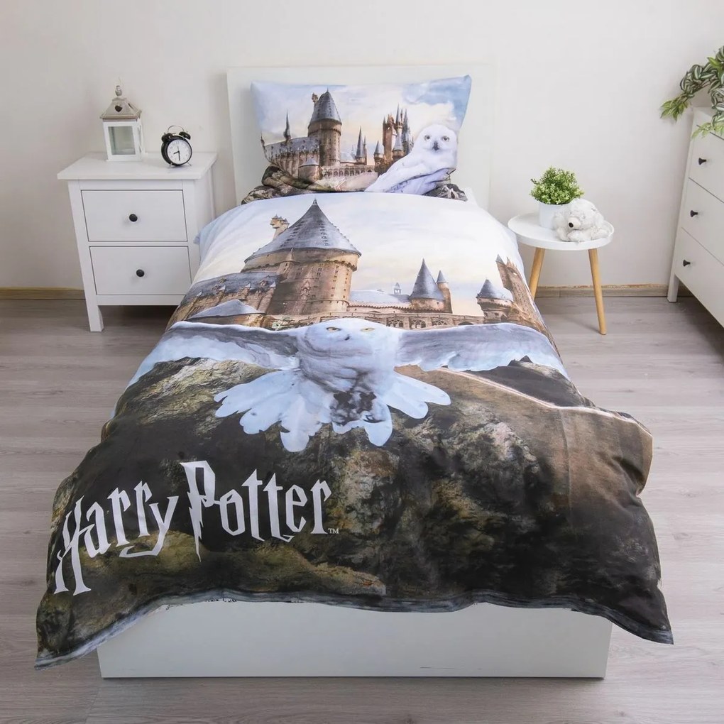 Jerry Fabrics Lenjerie de pat din bumbac Harry Potter Hedwig 02, 140 x 200 cm, 70 x 90 cm