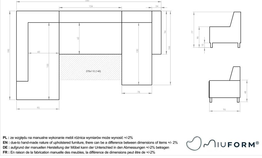 Canapea extensibilă în formă de "U" cu șezlong pe partea dreaptă Miuform Dazzling Daisy, gri deschis