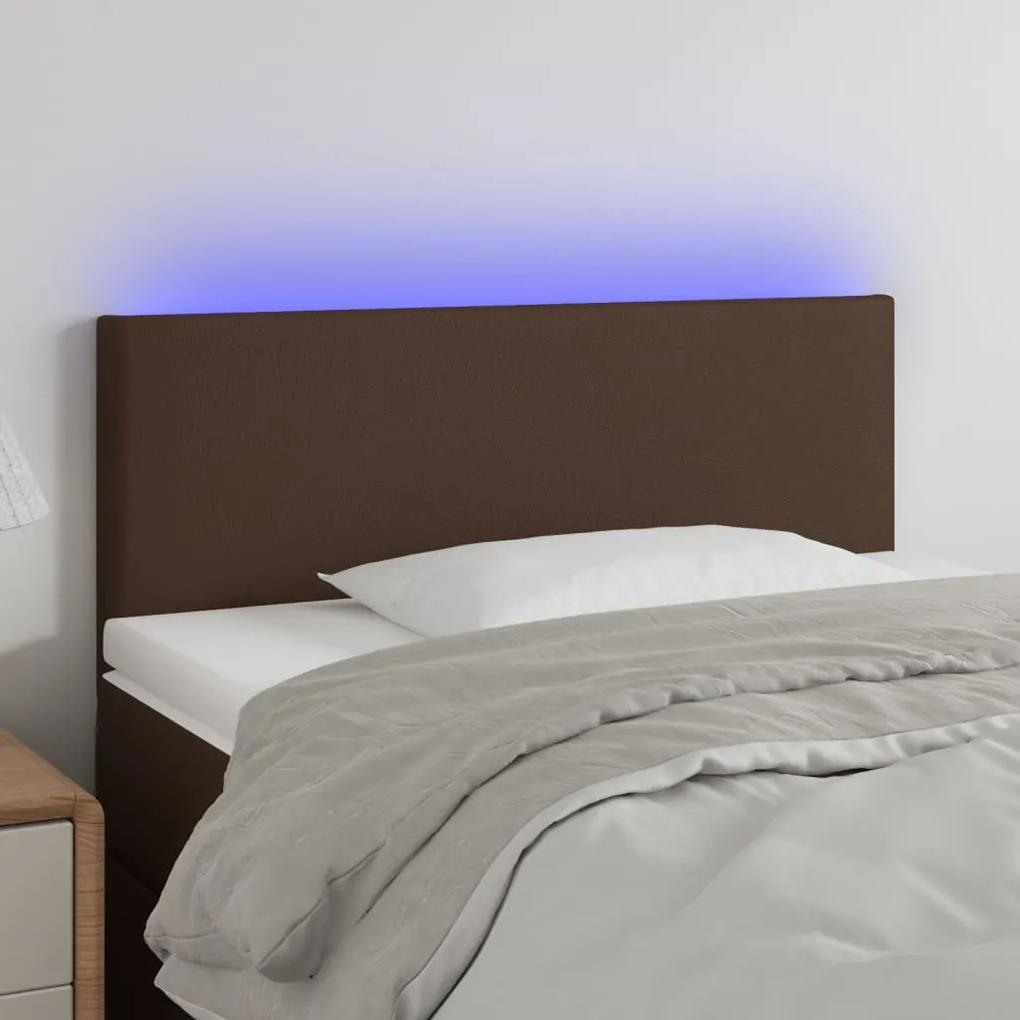 3121419 vidaXL Tăblie de pat cu LED, maro, 100x5x78/88 cm, piele ecologică
