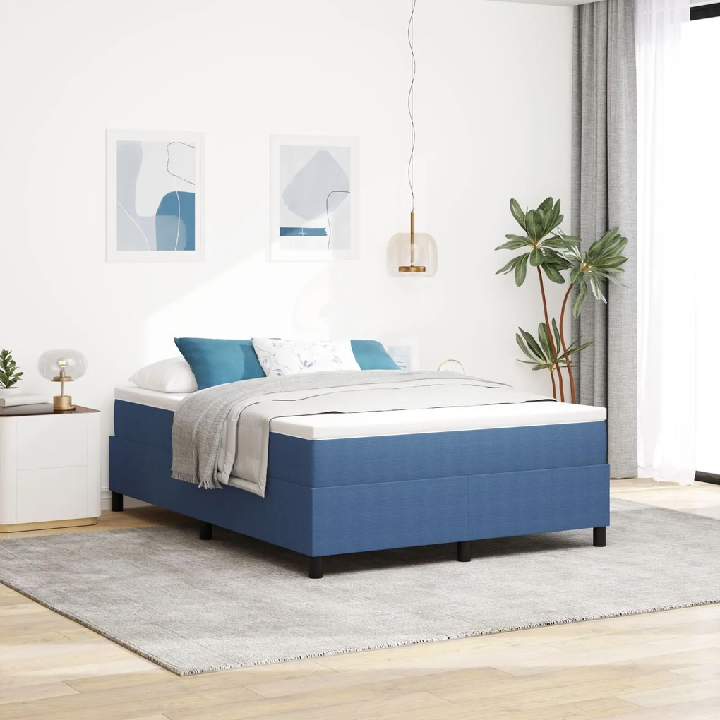 vidaXL Pat cu arcuri albastru 140 x 190 cm Țesătură de catifea