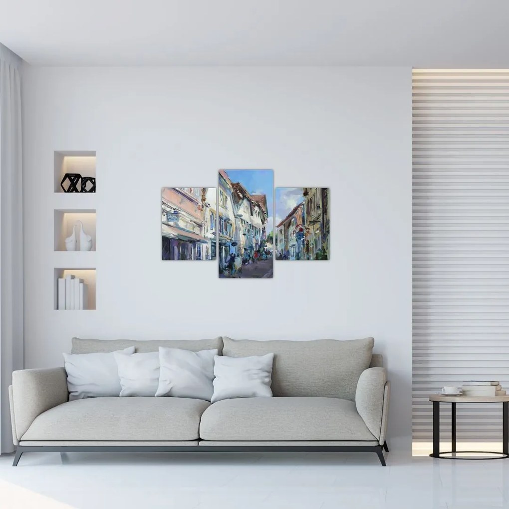 Tablou - Strada orașului vechi, pictură acrilică (90x60 cm)