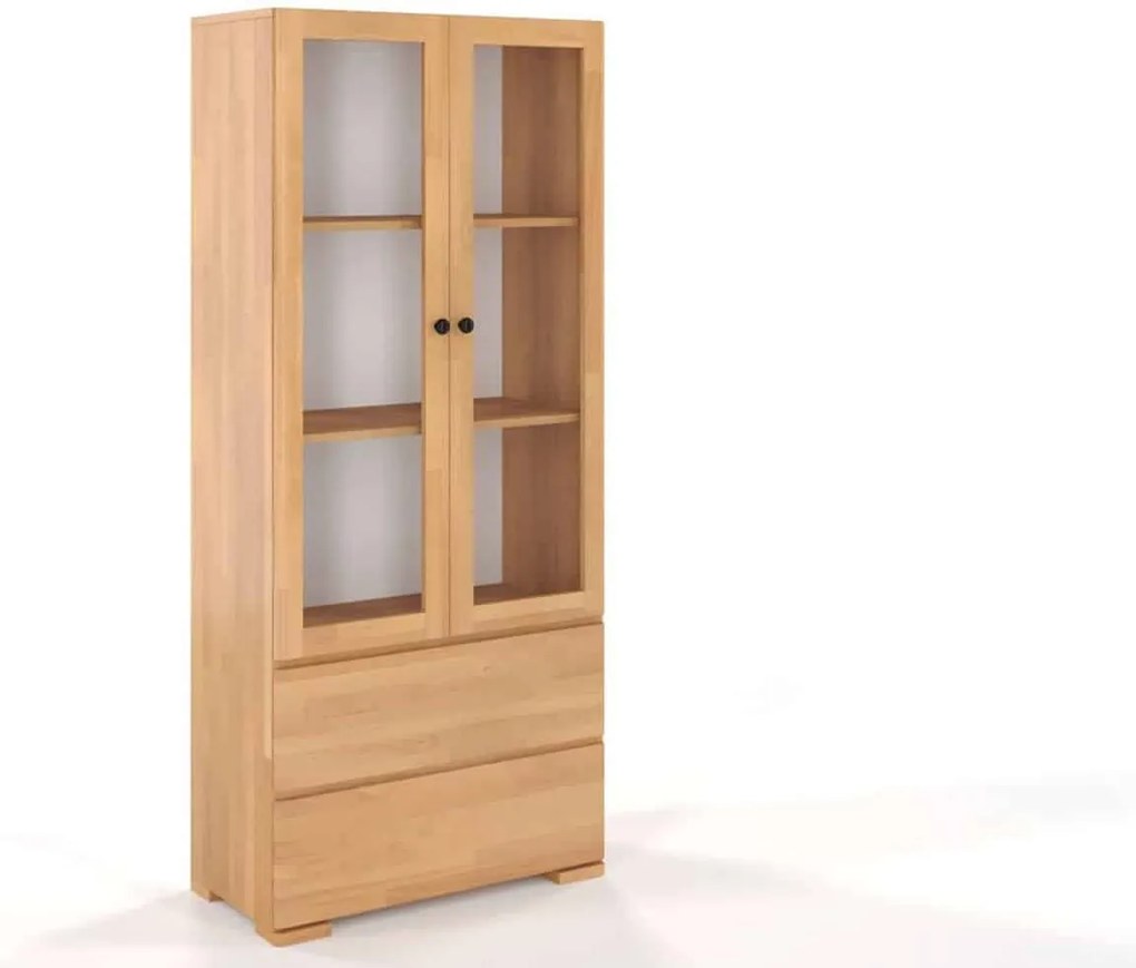 Vitrină lemn masiv TerraCraft Fag 2 Sertar, 80 × 38 × 182 cm - Natural