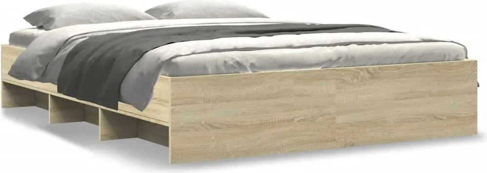 vidaXL Cadru pat fără saltea stejar sonoma, 160x200 cm, lemn prelucrat