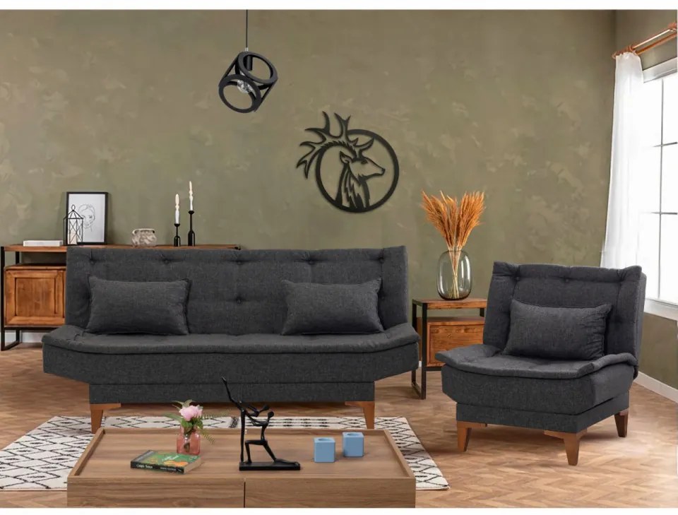Set Canapea si Fotoliu Extensibile Santo, Antracit