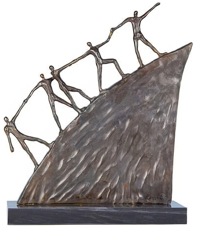 Sculptura bronz masiv "Progresam impreuna" 43cm