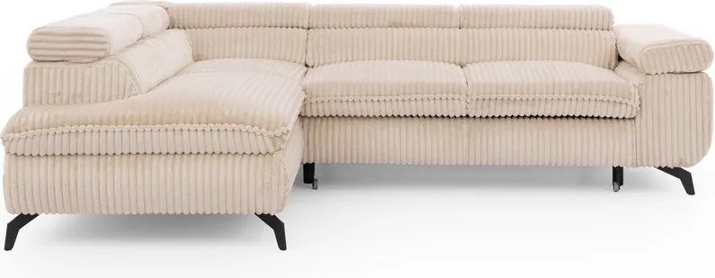 Colțar bej cu tapițerie din catifea reiată (cu colț pe partea stângă/în formă de ”L”) Marbeya – Ropez