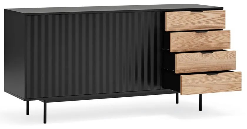 Comodă neagră/în culoare naturală joasă cu aspect de lemn de stejar 159x80 cm Sierra – Teulat