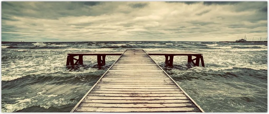 Tablou cu dig din lemn la mare (120x50 cm)