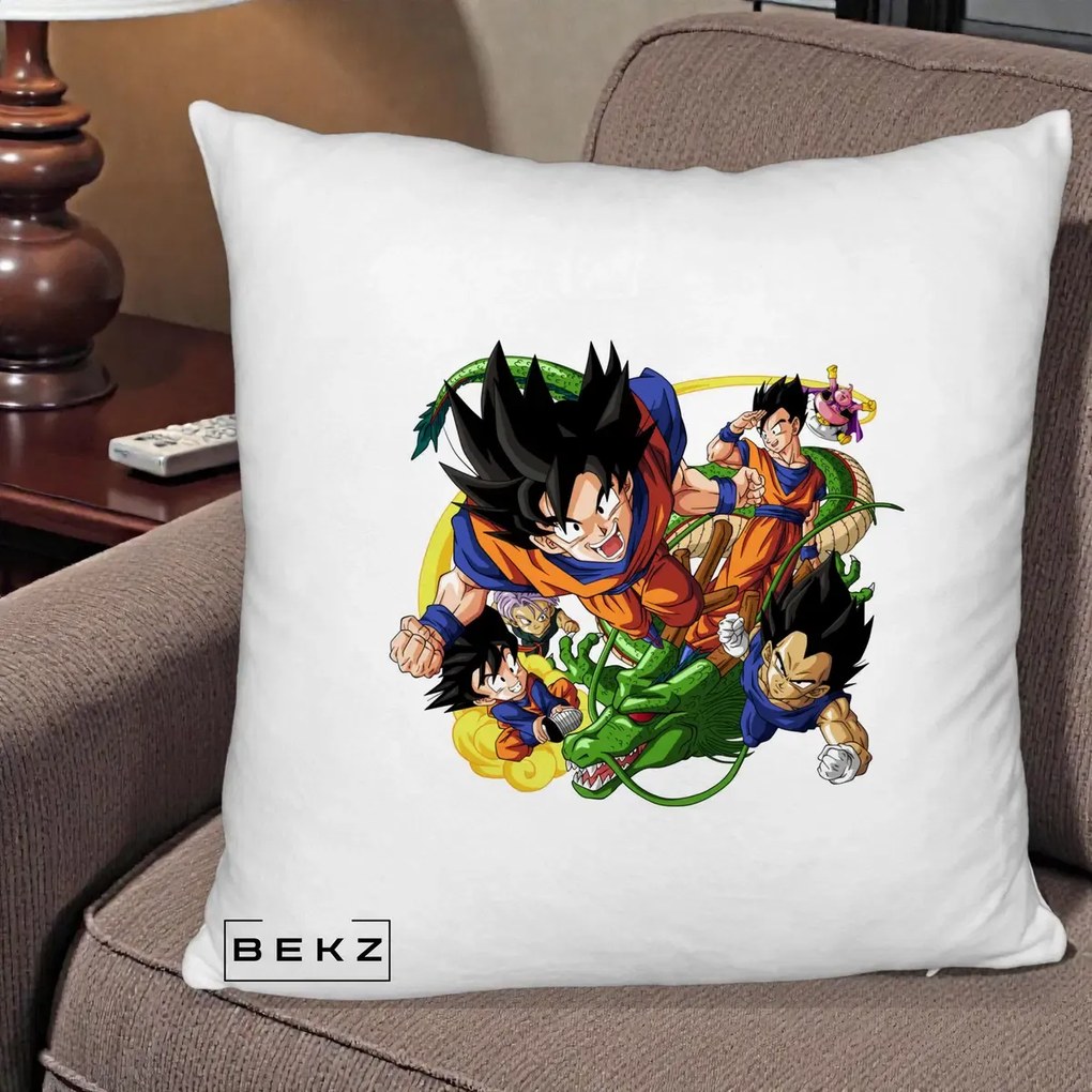 Perna Personalizata Dragon Ball Goku si Shenron Actiune, 40x40 cm, Alb Pufos, Husa Detasabila, Perna Inclusa, BEKZ®