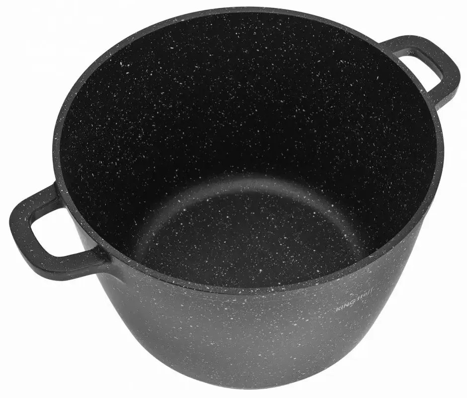 Oală cu capac 24 cm, 6.2L – Kinghoff KH 1598, cu strat antiaderent marmură, neagră, compatibilă cu toate plitele