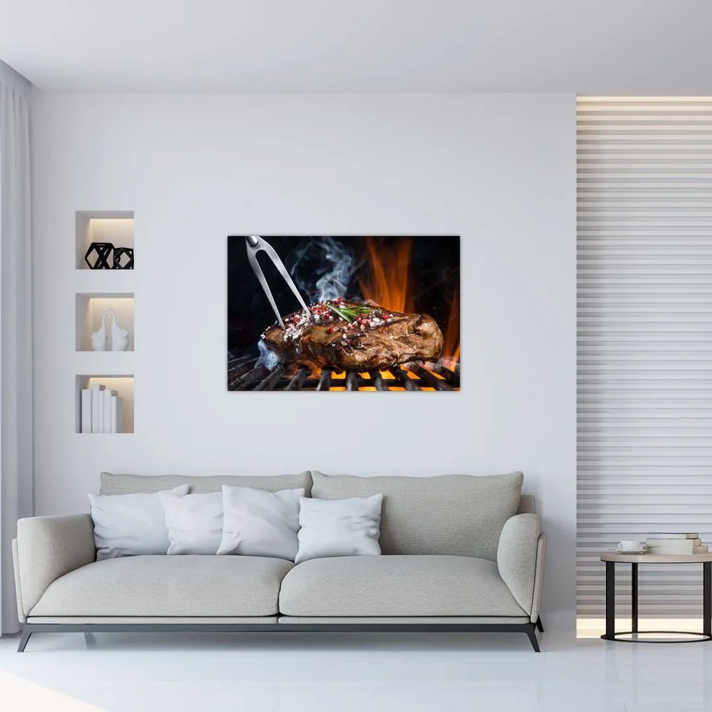 Tablou cu steac pe grill (90x60 cm)