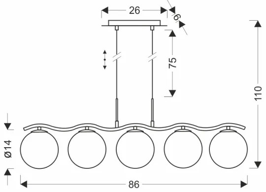 Candelabru suspendat pe cablu LUMOS 5xG9/20W/230V, negru fumuriu