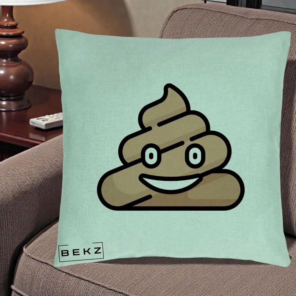 Perna Decorativa Emoji Poop Funny, 40x40 cm, Verde Menta, Husa Detasabila, Perna Inclusa, BEKZ®