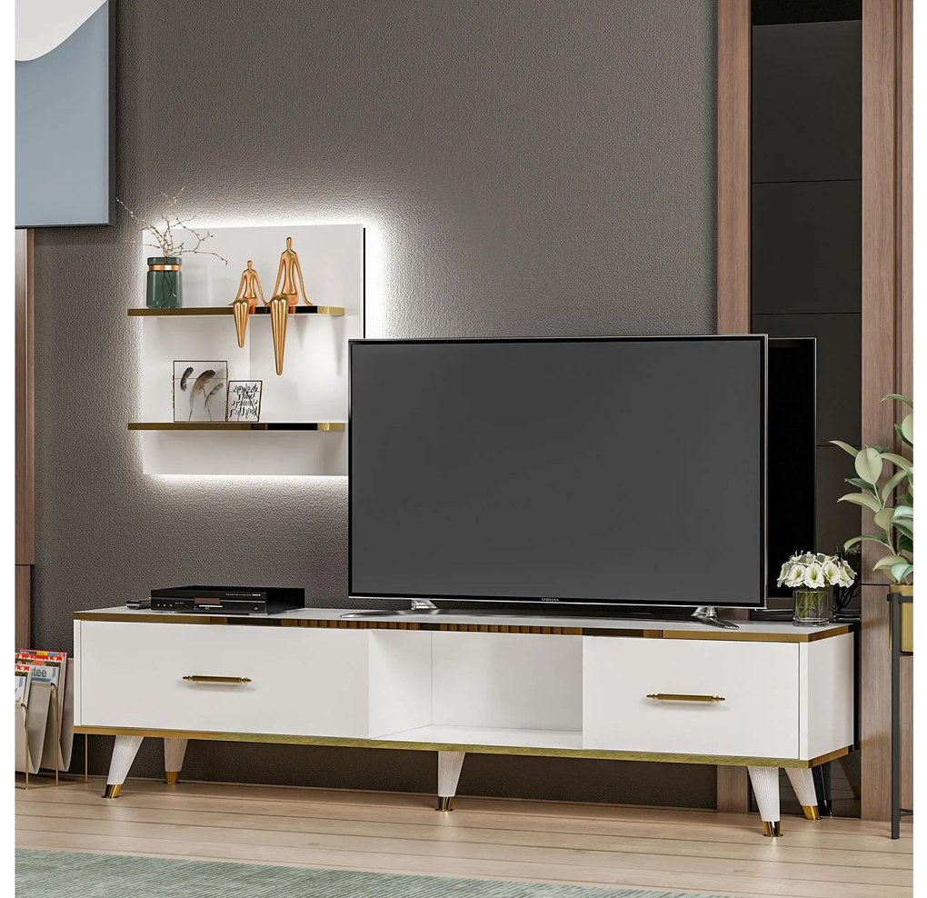 Mobilier living Mevala 2 (alb + auriu) . 1095633