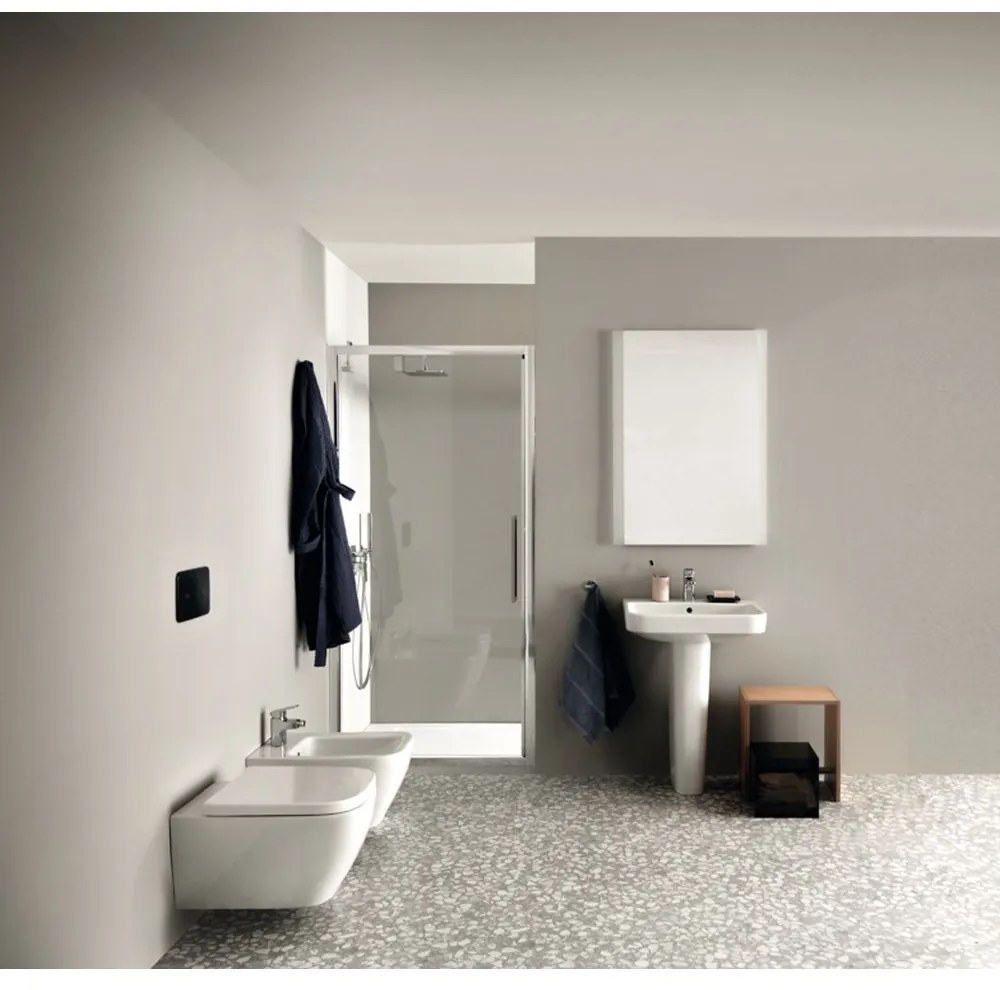 Bideu suspendat, 355x480 cm, cu preaplin, orificiu pentru baterie, alb