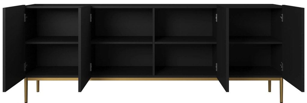 Comodă Nicole 200 cm - negru mat / picioare aurii