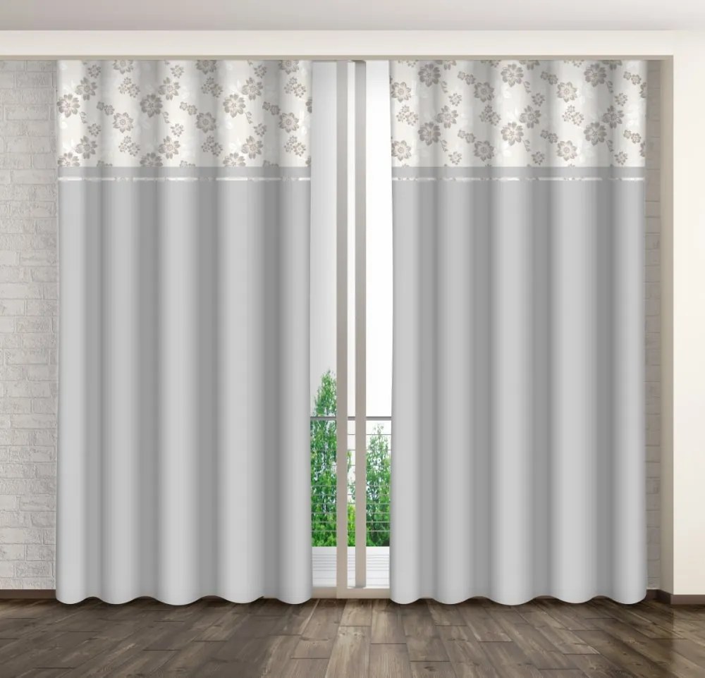 Draperie decorativă gri deschis cu imprimare de flori bej Lățime: 160 cm | Lungime: 270 cm