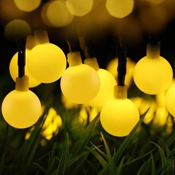 Ghirlandă solară decorativă, 50 LED, 8 funcții, 500 mAh, 9,5 m, IP67, alb cald