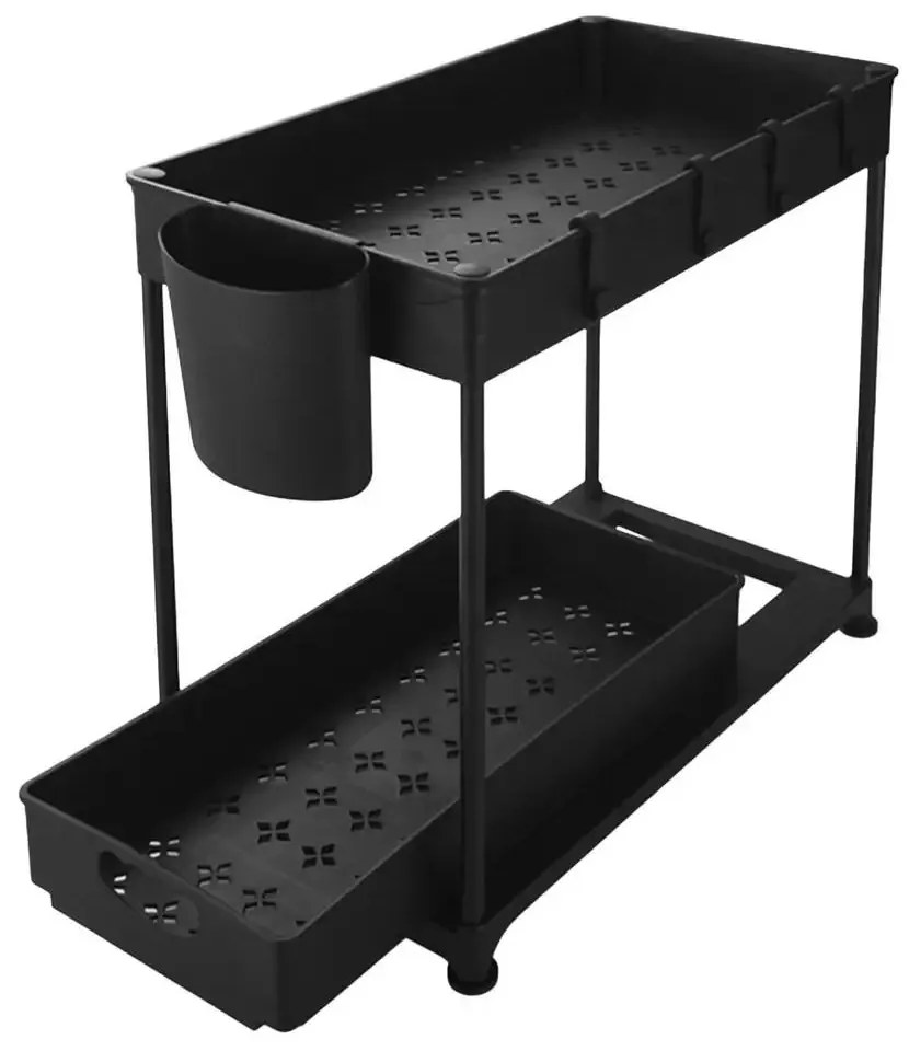Suport de organizare pe 2 niveluri, sub chiuveta, 2 buc, negru