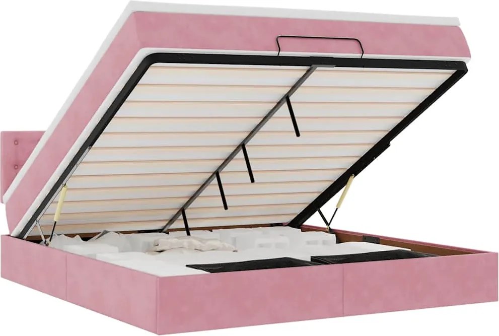 vidaXL Cadru de pat otoman cu saltea roz 160x200cm catifea